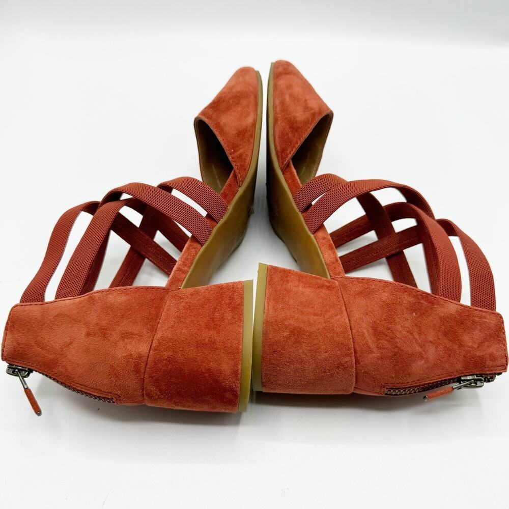 Eileen Fisher Cayenne Juku Suede Low Strappy Block Heel Pumps Women 8 Classic - Picture 3 of 8